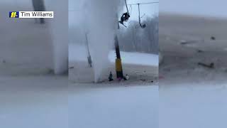 Pipe bursts under lift blasting skiers with freezingcold water in 7degree weather at NC resort [upl. by Older]