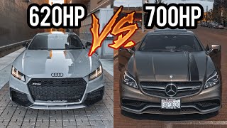 Stage 2 Audi TTRS CHALLENGES Tuned Mercedes AMG CLS 63S [upl. by Merkle932]