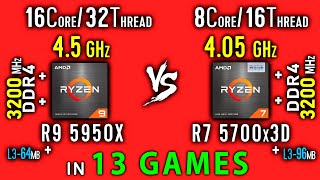 Ryzen 9 5950x vs Ryzen 7 5700x3D Test in 13 Games or R7 5700x3D vs R9 5950x [upl. by Lynett]