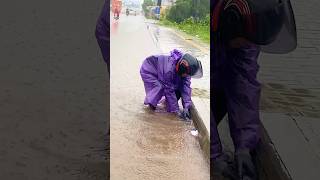 Unclogging Drains Massive Flooded Street satisfying shortvideo viral shorts viralvideo drain [upl. by Kolva710]