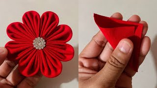 DIY How to make an adorable fabric flower in just 2 minutes DIY Easy Tricks Fabric Flowers [upl. by Maryellen]