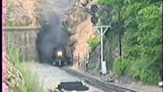 Steam locomotive NampW 1218 blast out of Montgomery Tunnel on Christiansburg grade [upl. by Jamaal]