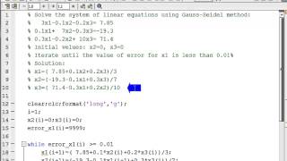 GaussSeidel Method Using MATLAB [upl. by Sholom237]