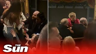 Disruptive audience members are forcibly removed from Manchester theatre by security [upl. by Zetrok]