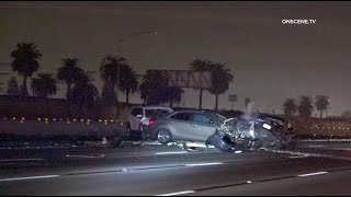 CAUGHT ON CAMERA MultiCar Freeway Wreck RAW FOOTAGE  Los Angeles [upl. by Lirrad]