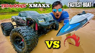 RC Jetblack Traxxas Xmaxx Hydroplane vs Super Fast Boat  Chatpat toy tv [upl. by Germaine]