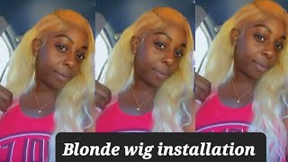 Blonde wig on dark skinpurple shampoo toning blondehair blackblonde blondewig [upl. by Lazos883]