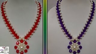 80 How to Make Pearl Beaded Necklace  Diy  Jewellery Making [upl. by Anibas]