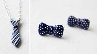 DIY Bowtie Earrings amp Tie Necklace Polymer Clay Tutorial [upl. by Eizeerb]