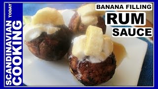 Æbleskiver ♥ How to Make Danish Aebleskiver with Banana Filling and Rum Sauce [upl. by Otter]