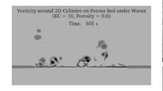 Vorticity shedding around a 2D cylinder under wave [upl. by Mccarthy]