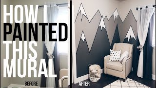 How to paint mountains on bedroom wall nursery diy [upl. by Milurd]