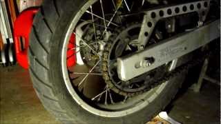 Cleaning motorcycle chain with brake cleaner and lubing with Dupont Teflon Multiuse Dry Lubricant [upl. by Ikceb]