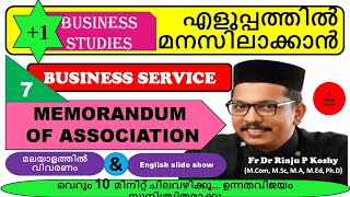 MEMORANDUM OF ASSOCIATION PLUS ONE BUSINESS STUDIES A PLUS WINNERS FR DR RINJU P KOSHY [upl. by Reteip]