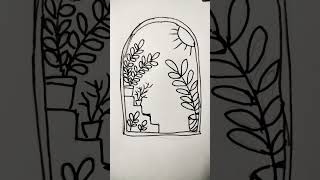 Doodle Art  potted plants on stairs with the sun priyascorner10 drawing doodleart doodle [upl. by Fredi]