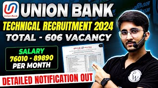 Union Bank Technical Recruitment 2024  Total  606 Vacancy  Details Notification Out [upl. by Natloz]