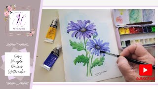 Purple Daisies Watercolor Painting  Relaxing [upl. by Volny63]