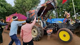 New holland 55 hp Tractor pulling 5 trolley load of soil compitition best tractor in loading [upl. by Ramled]