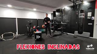 FLEXIONES INCLINADAS Tutorial de Ejercicios INCLINED PUSH UPS para pectorales y brazos [upl. by Aneelahs]