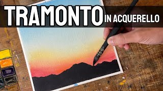 Colori brillanti e sfumature morbide in un tramonto  Tutorial facile di acquerello [upl. by Navada]