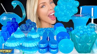 ASMR BLUE FOOD MUKBANG EDIBLE BOWL RASPBERRY JELLY ISOMALT SOUR CANDY KOHAKUTOU LAYERED JELLO 먹방 [upl. by Mcnamee]