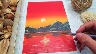 Tutorial PICTURA Acrilica 🌞 APUS de SOARE peste LAC🌞 pentru INCEPATORI [upl. by Hekking]