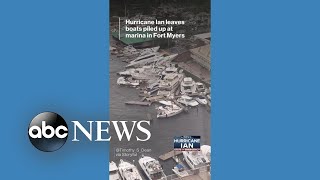 Hurricane Ian leaves boats piled up at marina in Fort Myers [upl. by Dougall]