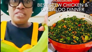 Cooking Callaloo amp okra stew chicken dumpling amp green banana [upl. by Yerrot574]