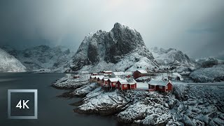 Snowfall in The Lofoten Islands Norway Nature Sounds for Sleep Hamnøy and Reine  4K [upl. by Aizahs245]