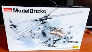 Sluban Building Set Attack Helicopter Model Bricks  M38B0838 Set Box Size [upl. by Treboh575]