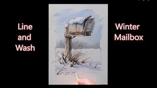 Paint a snow covered mailbox Line and wash watercolor Peter Sheeler [upl. by Viviane]