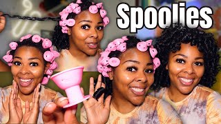 The BEST WAY to use SPOOLIES on Natural Hair  Magic Hair Rollers  Perfect Spiral Curls [upl. by Nnylirej]