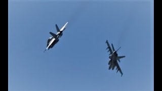 ANZAC Day 2021 RAAF FA18F Super Hornet Jet Fighters Fly By [upl. by Dnomde]