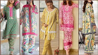 latest printed shirt trouser design  winter kurti trouser design  branded kurti design 2024 [upl. by Crim]