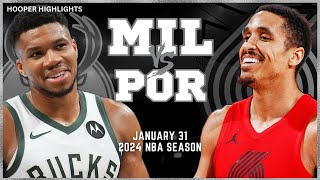 Milwaukee Bucks vs Portland Trail Blazers Full Game Highlights  Jan 31  2024 NBA Season [upl. by Anikes]