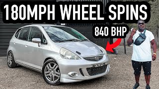 180MPH WHEEL SPINS IN MY 840BHP HONDA JAZZ [upl. by Swaine]