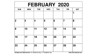 Free Printable February 2020 Calendar  WikiCalendarCom [upl. by Annot]