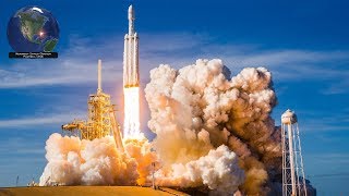 SpaceX Falcon Heavy all 3 cores landed Successful launch of Arabsat 6A 4112019 [upl. by Elpmid]