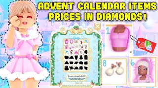 How Much The Advent Calendar Accessories So Far Cost In Diamonds Royale High [upl. by Beard678]