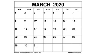 Free Printable March 2020 Calendar  WikiCalendarCom [upl. by Akenat]