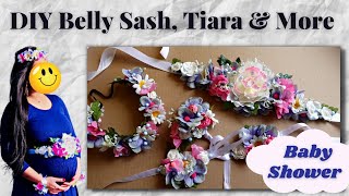 Baby Shower  DIY Mommy to be Belly Sash Tiara Wrist Band amp Daddy to be Brooch [upl. by Nawek931]