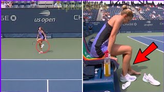 US Open 2024  Karolina Pliskova ankle injury 🔴retires after three points [upl. by Leiahtan]