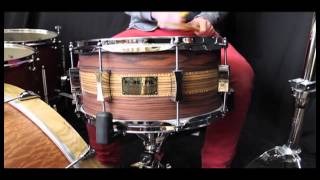 PorkPie USA 13x7 Custom Rosewood w Zebrawood inlays over Maple Shell Snare Drum [upl. by Newbill]