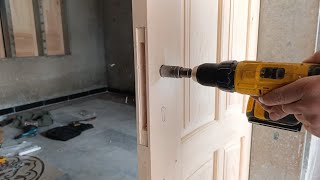 wooden door handle lock fitting  how to install door lock a lock Gumbat Wood Works [upl. by Nnyllaf]