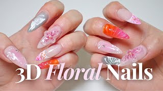 let’s do 3D floral nails at home ASMR gelx nail art using korean nail brands [upl. by Ainezey8]