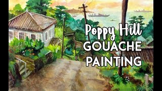 Gouache Painting Process  Poppy Hill Background [upl. by Dubenko]