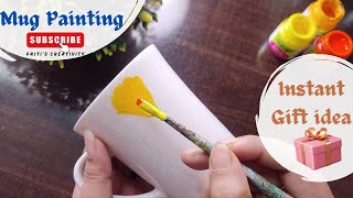 Easy Mug Painting Idea  Floral Painting on Mug  Beautiful White Mug Decorating Idea For Gift [upl. by Atnek]