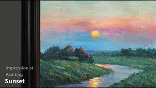 Impressionist Landscape  Easy Acrylic Painting  Sunset Scene 002 [upl. by Resneps]