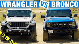 2024 Jeep Wrangler vs Ford Bronco Comparison Test  OffRoad Capability Interior Overview amp More [upl. by Mahseh]