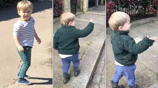 Good morning Adorable video shows friendly toddler greeting imaginary people on his daily walk [upl. by Hgieloj706]